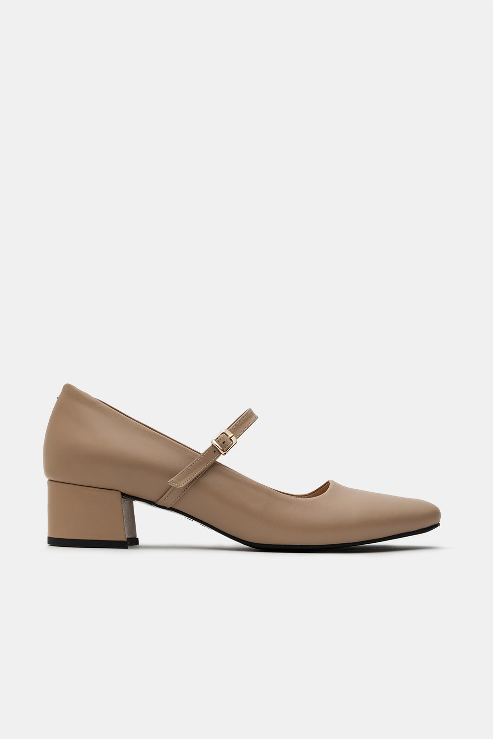 Warm Beige Leather Cladia Mid Heel Shoes