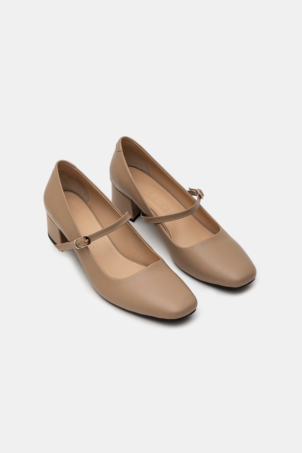 Warm Beige Leather Cladia Mid Heel Shoes