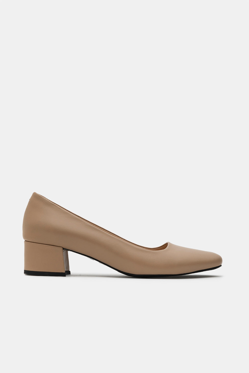 Warm Beige Leather Clasia Mid Heel Shoes