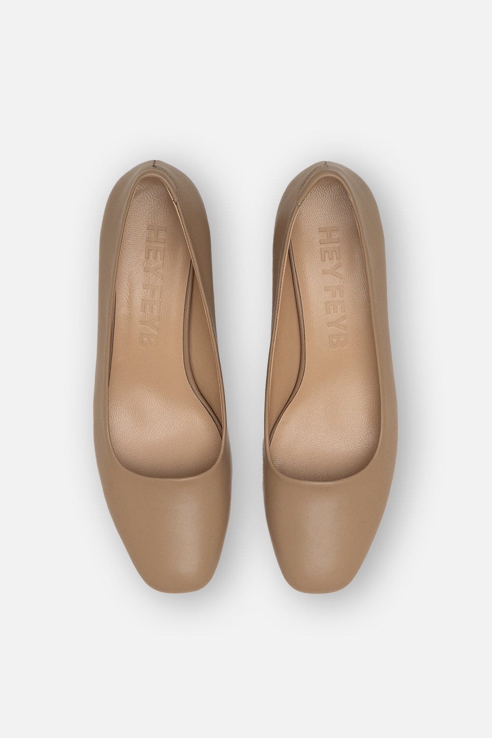 Warm Beige Leather Clasia Mid Heel Shoes