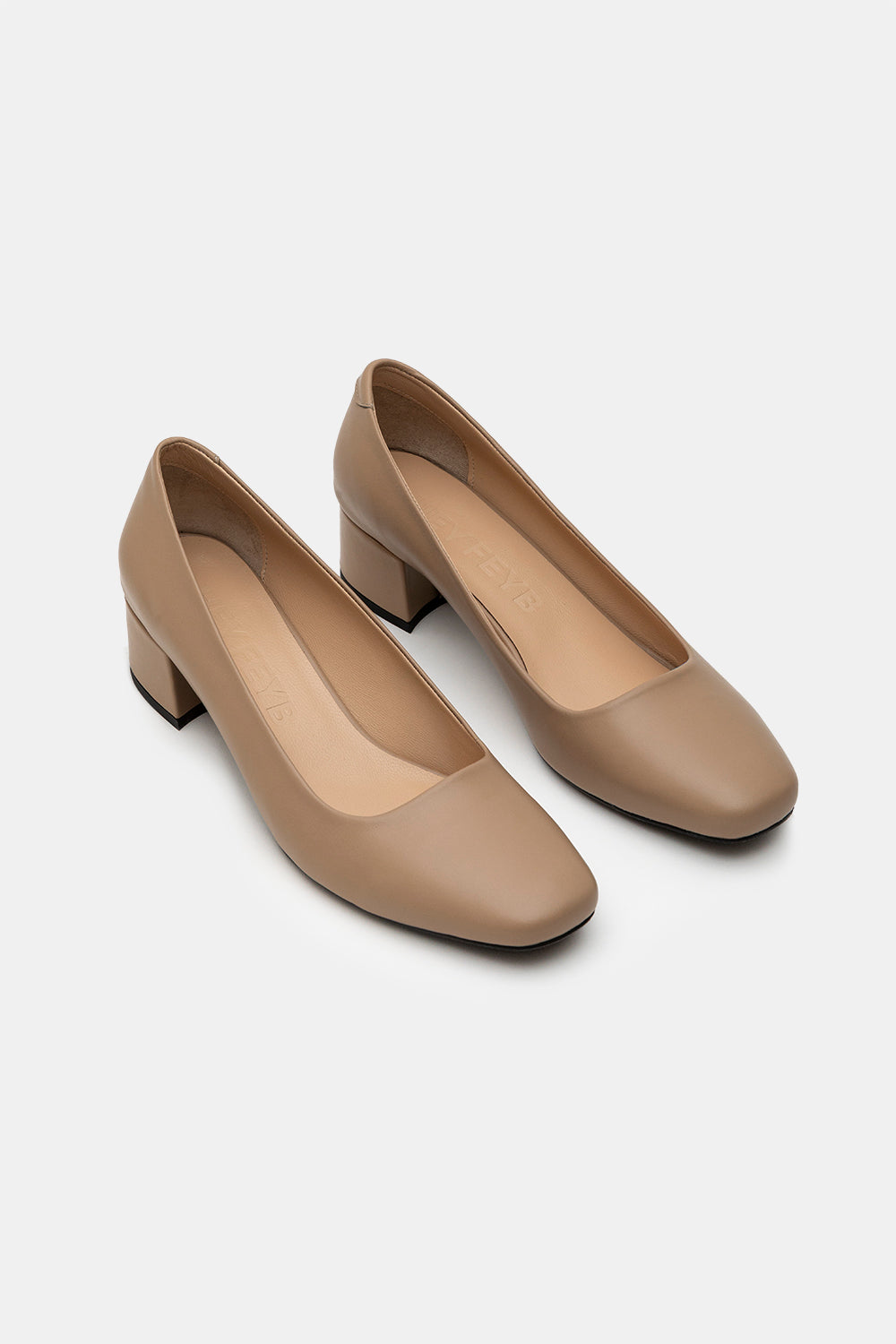 Warm Beige Leather Clasia Mid Heel Shoes