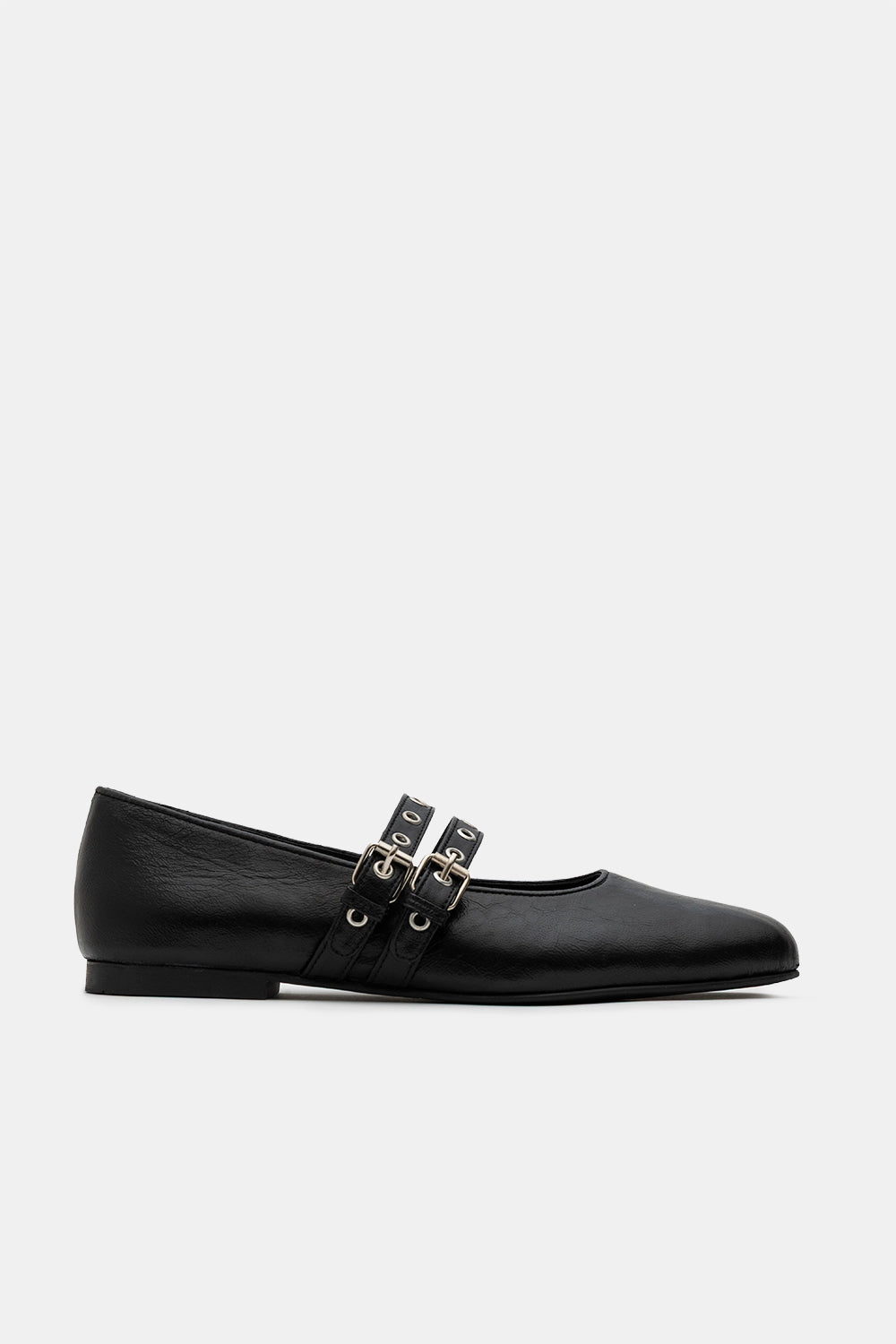 Black Crinkle Lambskin Diania Double-Strap Ballerinas