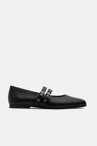 Black Crinkle Lambskin Diania Double-Strap Ballerinas