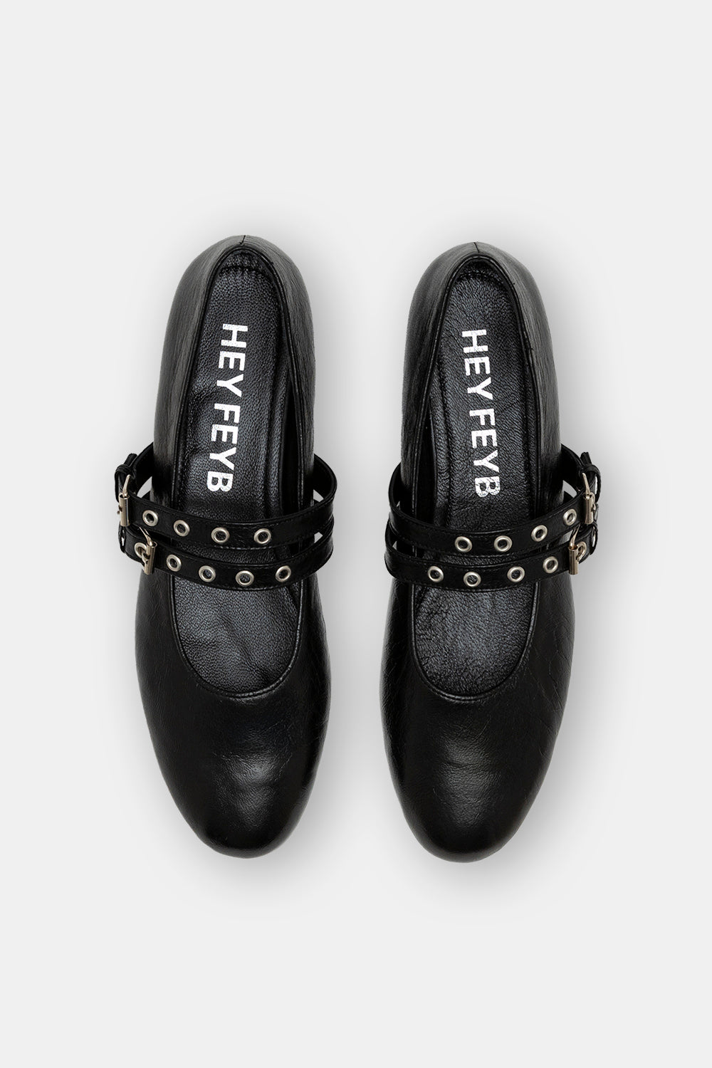 Black Crinkle Lambskin Diania Double-Strap Ballerinas