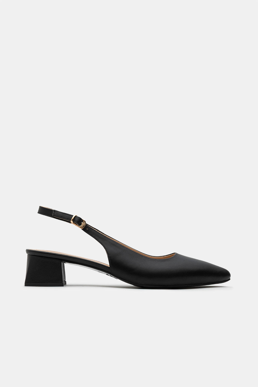 Black Leather Elus Slingback Mid Heel Shoes