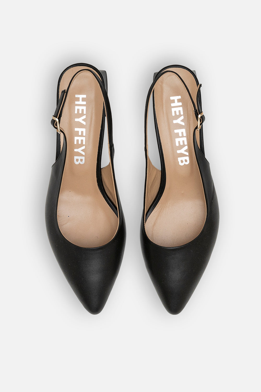 Black Leather Elus Slingback Mid Heel Shoes