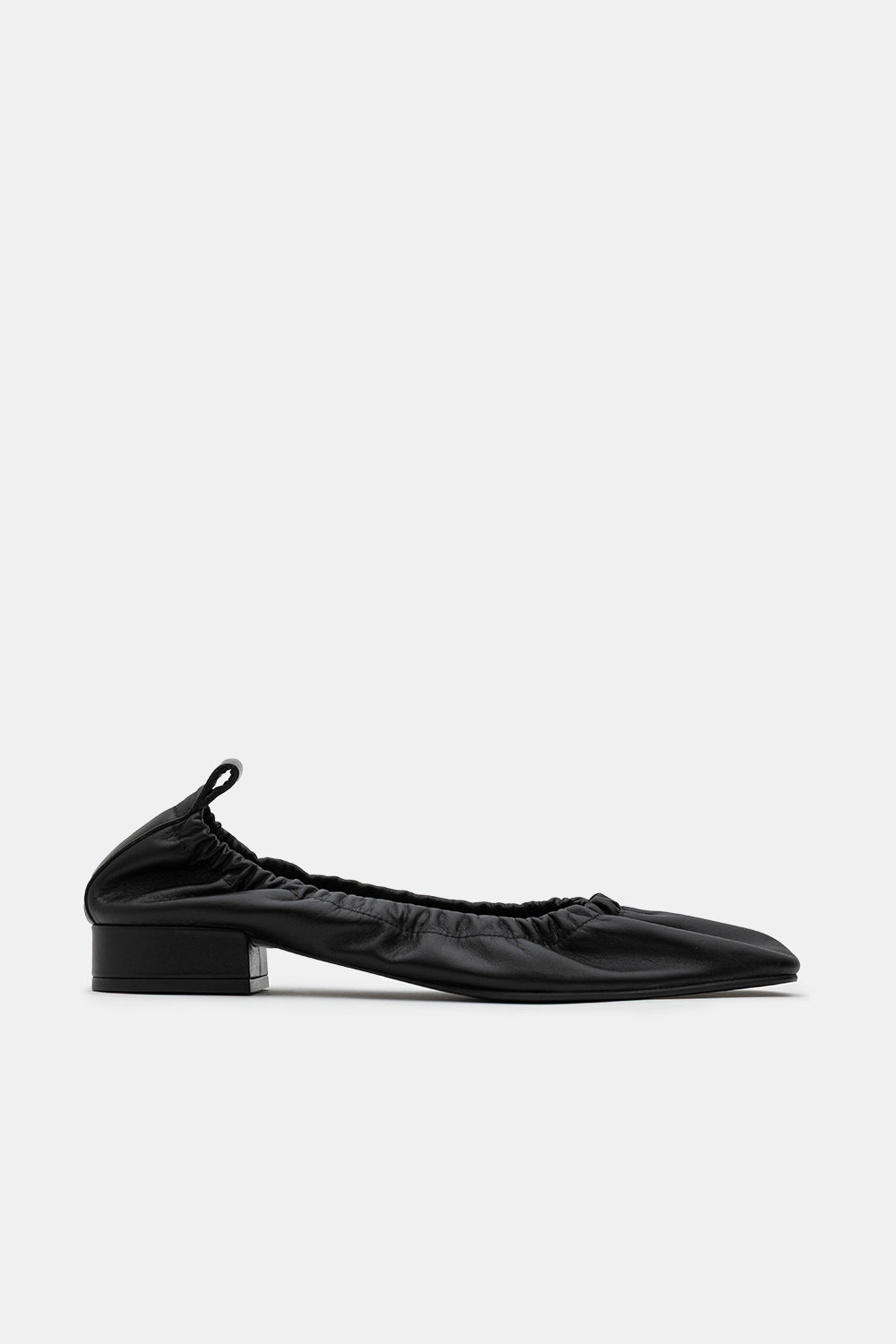 Black Leather Felia Low Heeled Gathered Ballerinas