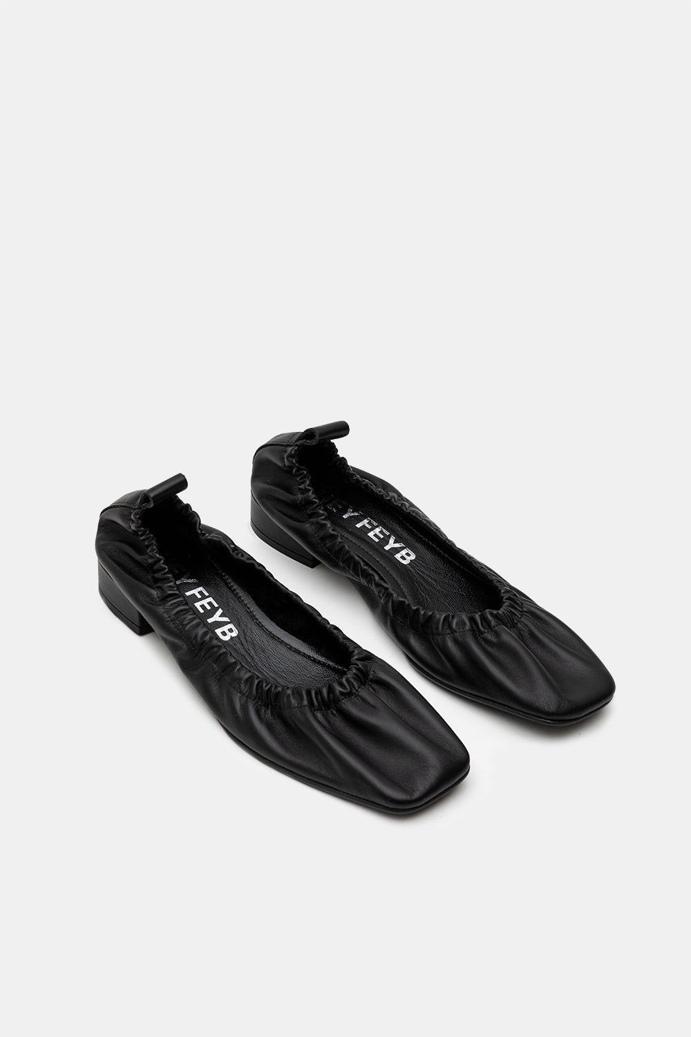 Black Leather Felia Low Heeled Gathered Ballerinas