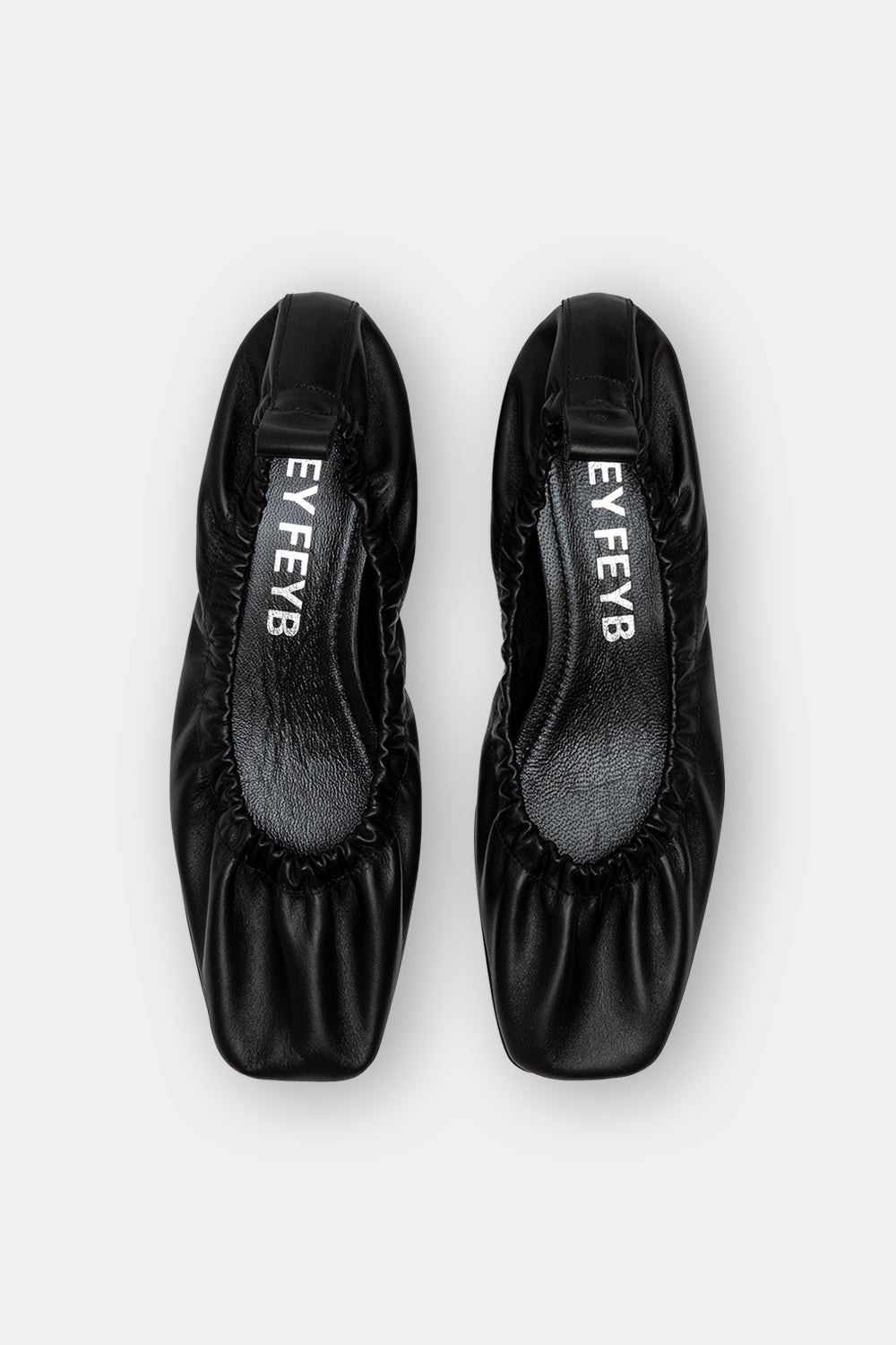 Black Leather Felia Low Heeled Gathered Ballerinas
