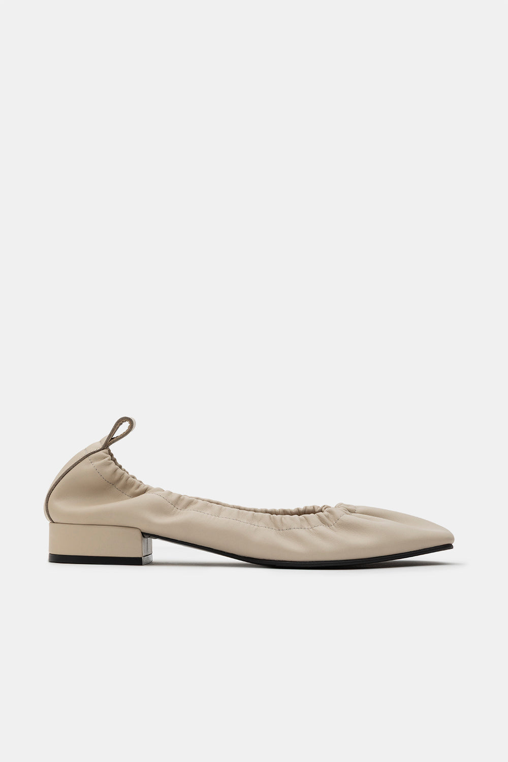Cream Leather Felia Low Heeled Gathered Ballerinas