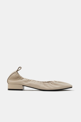 Cream Leather Felia Low Heeled Gathered Ballerinas