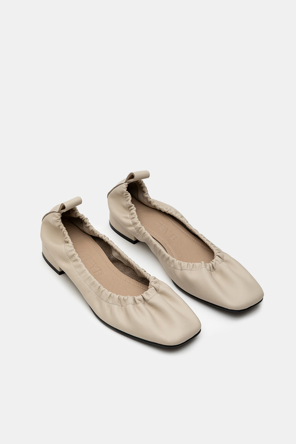 Cream Leather Felia Low Heeled Gathered Ballerinas