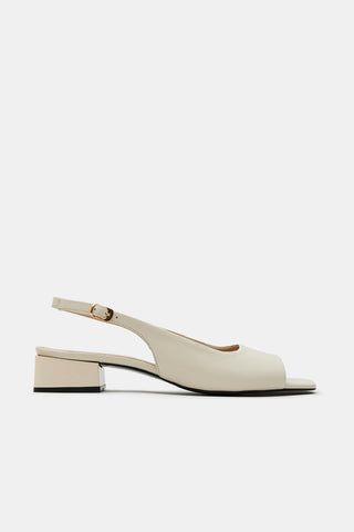 Cream Leather Miena Mid-Heel Sandals