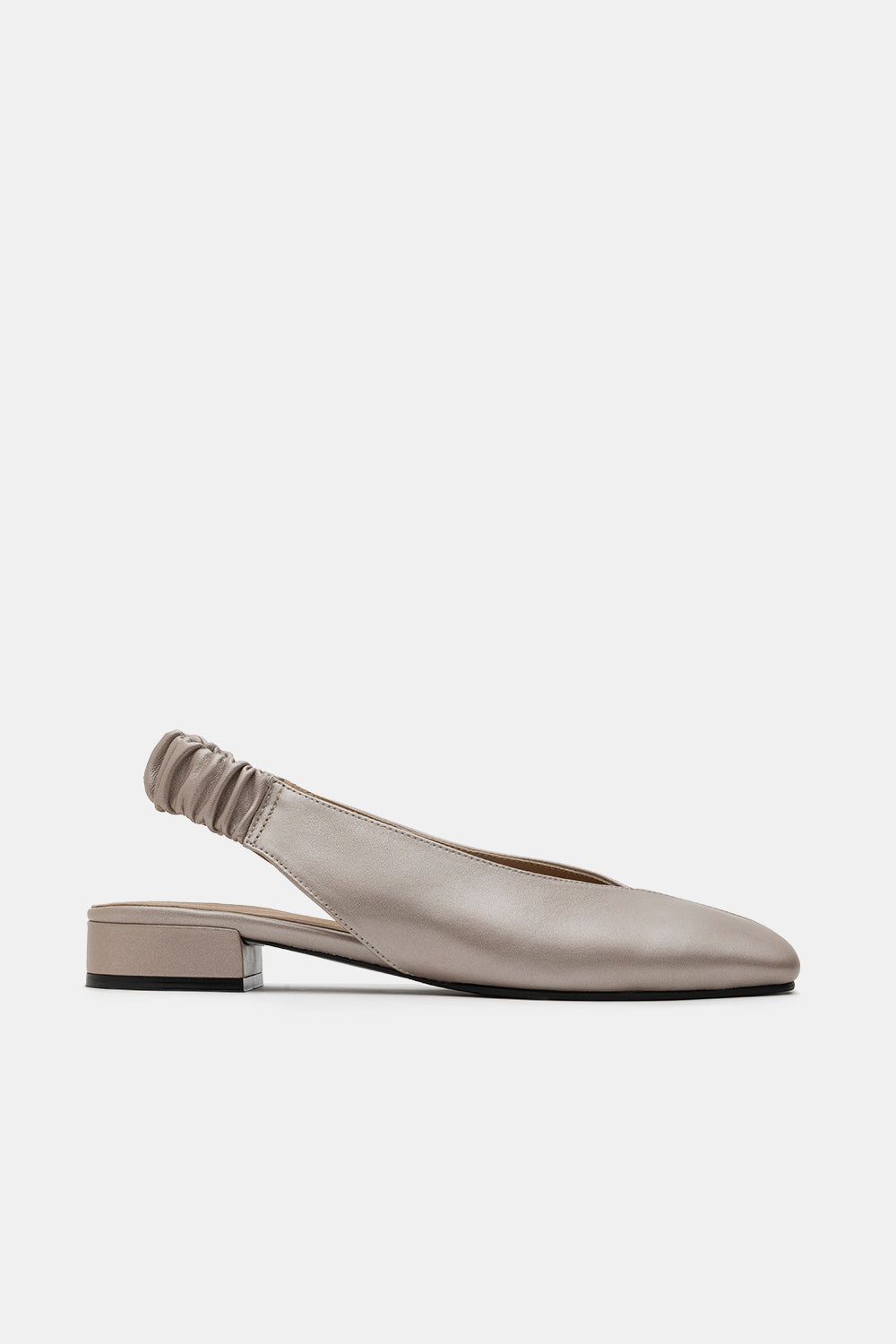 Pearlescent Beige Lambskin Junie Low Heeled Ballerinas with Open Back