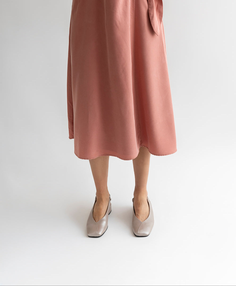 Pearlescent Beige Lambskin Junie Low Heeled Ballerinas with Open Back