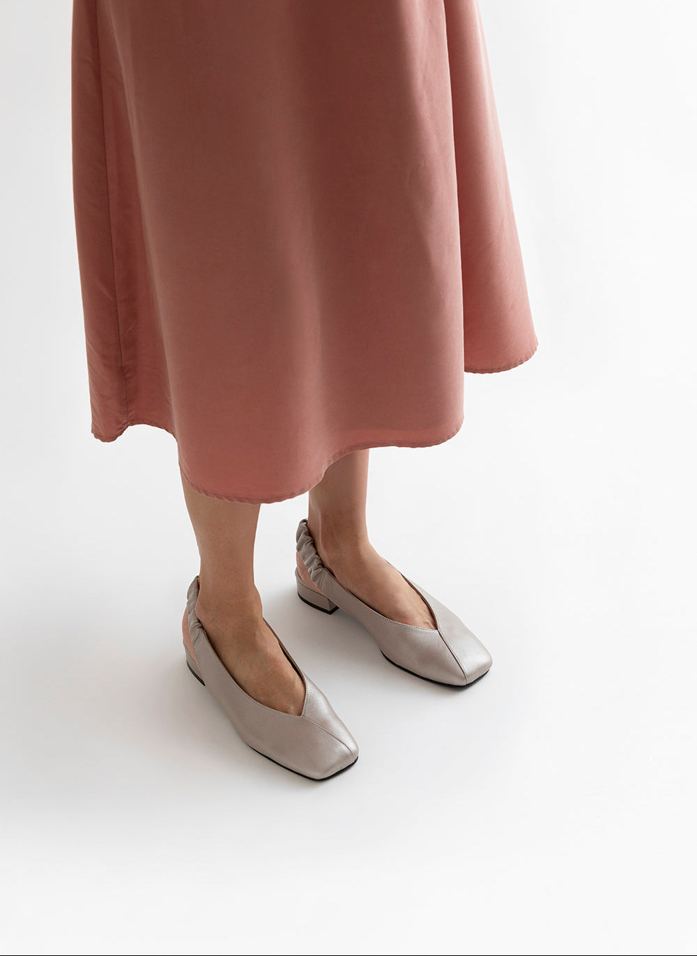 Pearlescent Beige Lambskin Junie Low Heeled Ballerinas with Open Back