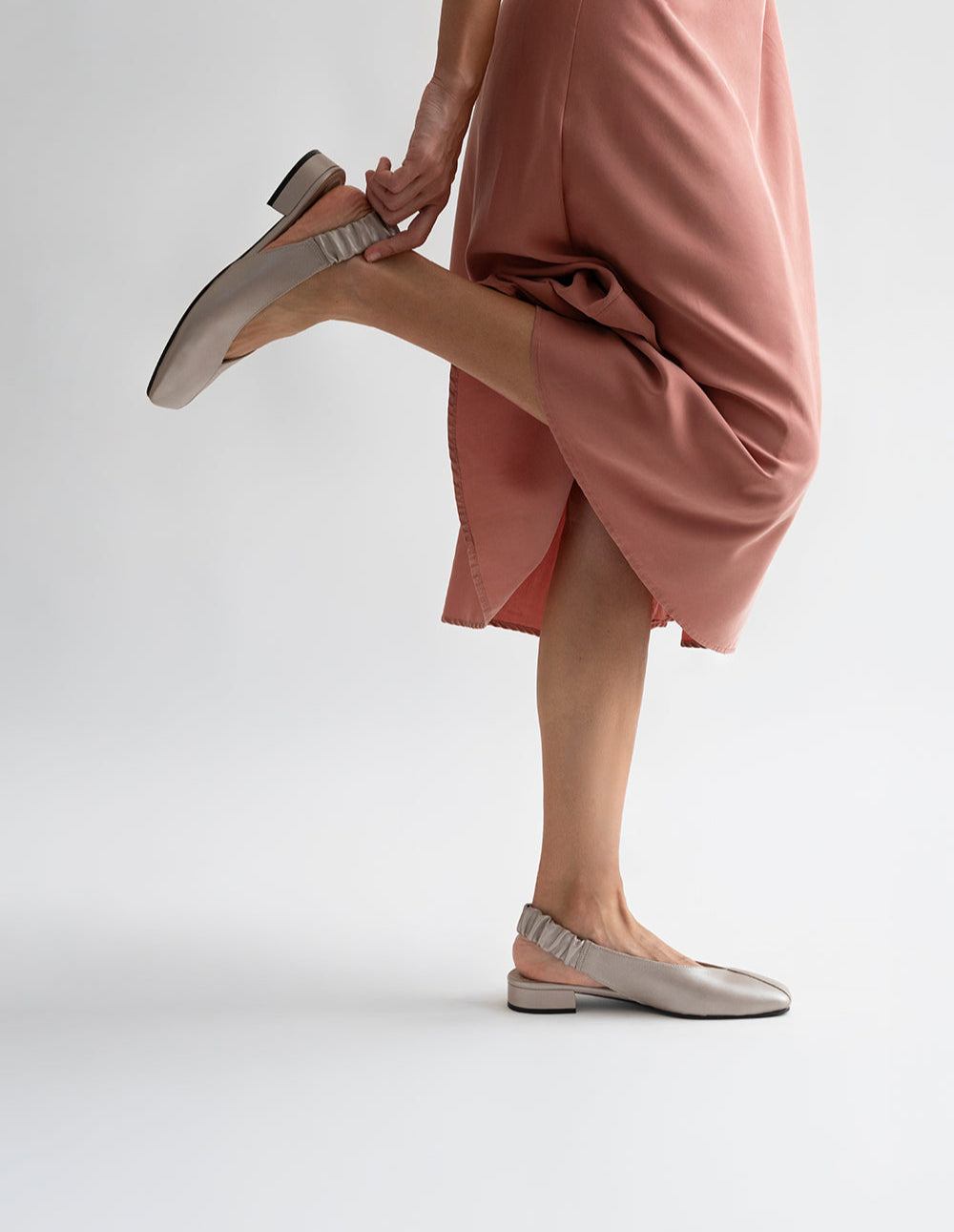 Pearlescent Beige Lambskin Junie Low Heeled Ballerinas with Open Back