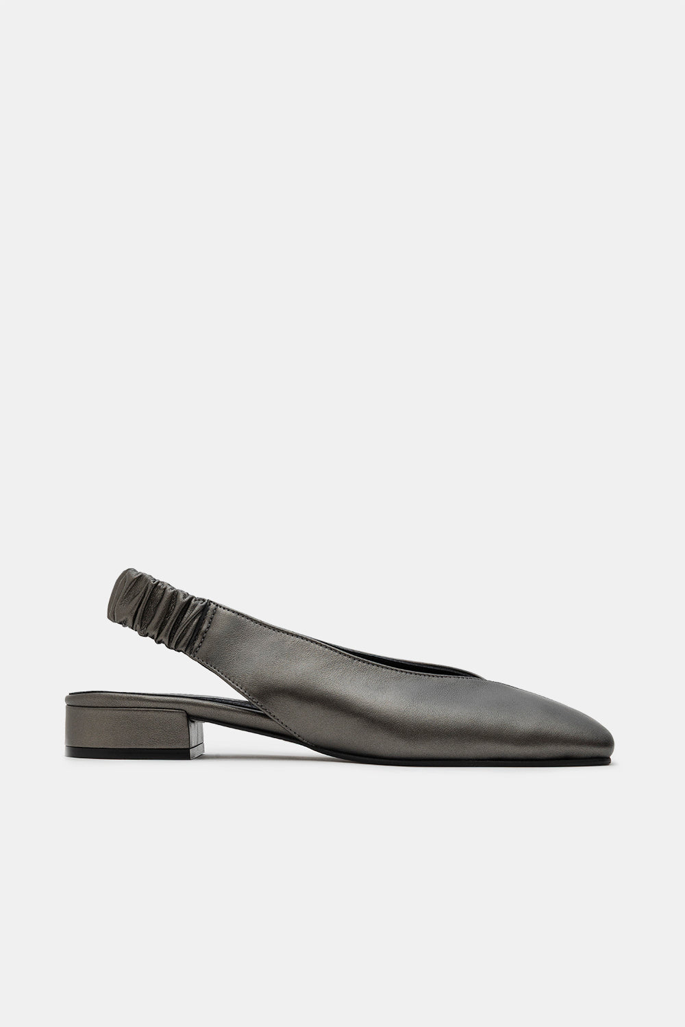 Pearlescent Steel Lambskin Junie Low Heeled Ballerinas with Open Back