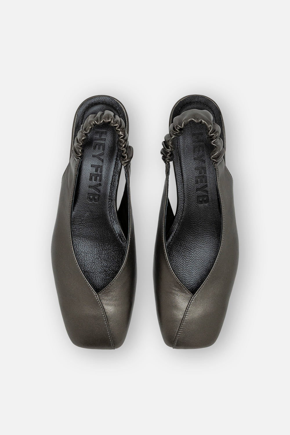 Pearlescent Steel Lambskin Junie Low Heeled Ballerinas with Open Back