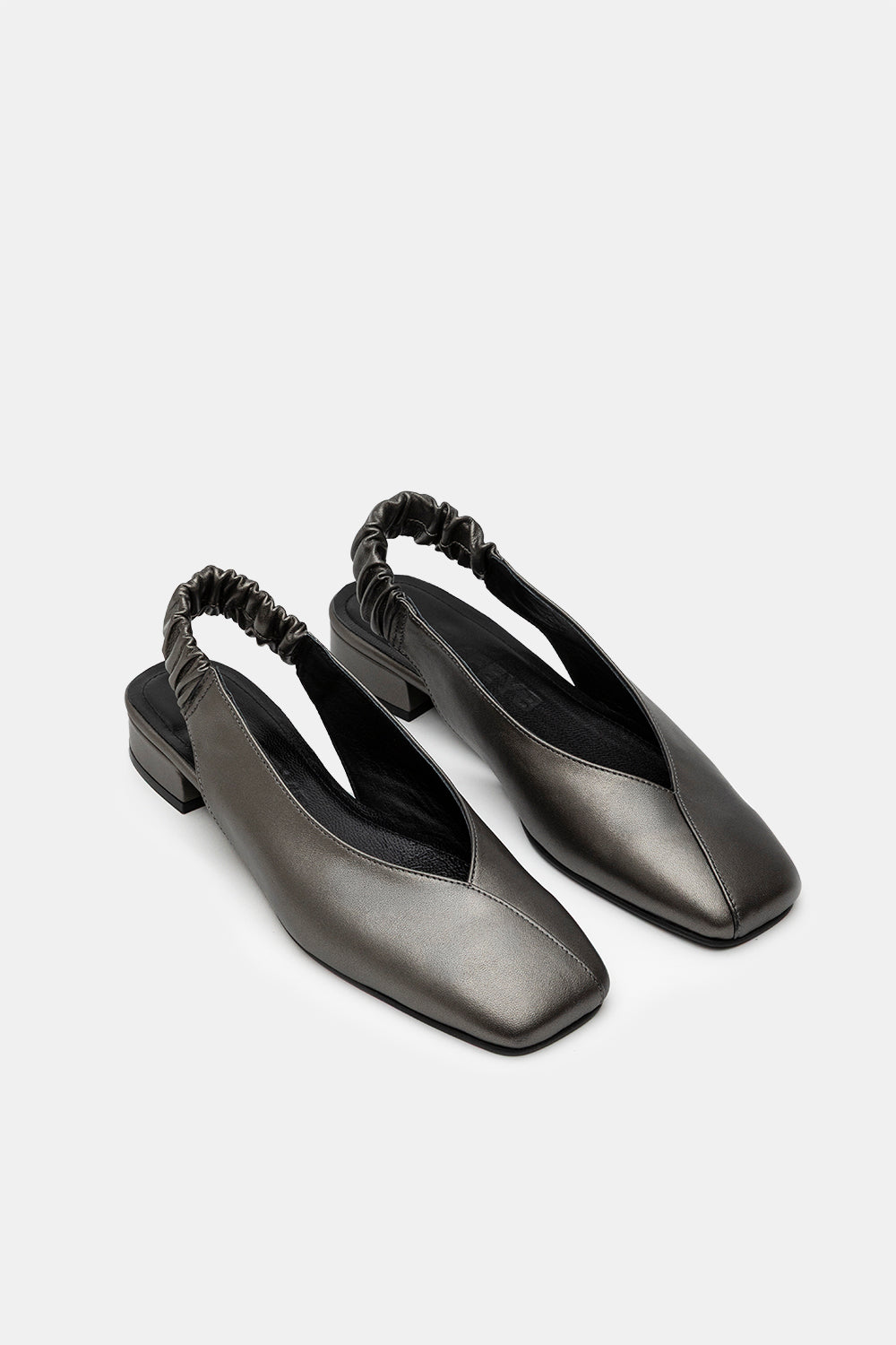 Pearlescent Steel Lambskin Junie Low Heeled Ballerinas with Open Back