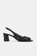 Yılan Baskılı Deri Notte Arkası Açık Topuklu Sandalet